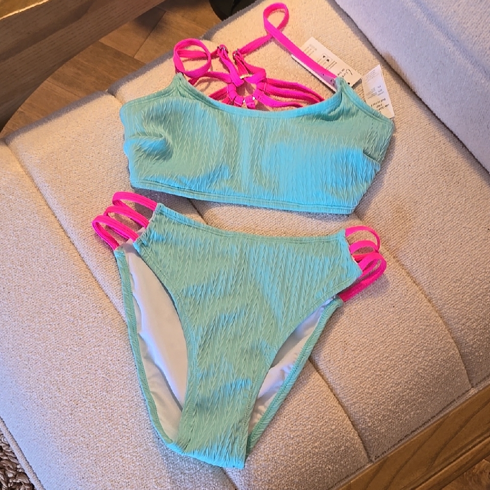 Cupshe Turquoise and Neon Pink Bikini